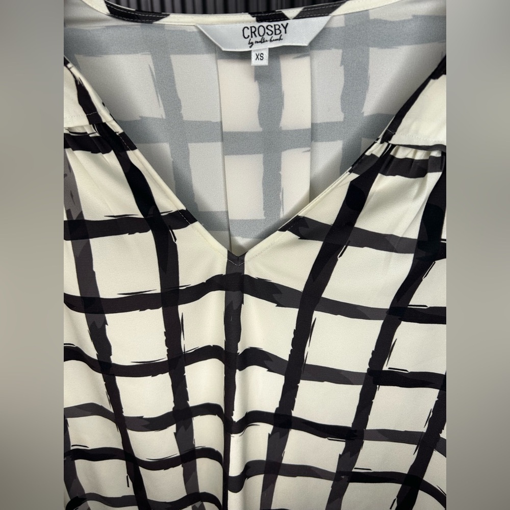 Women’s Crosby by Mollie Burch White Black Long Sleeve Blouse Top Designer XS - Picture 3 of 4